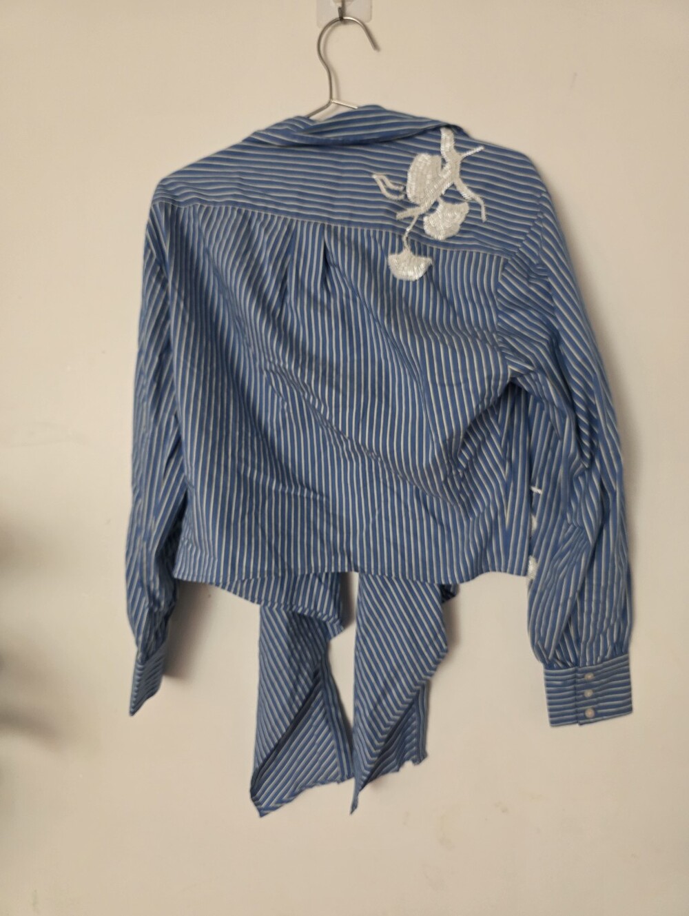 cinq à sept Blue and White Striped Tie-Front Shirt with Beaded Floral - Picture 7 of 12